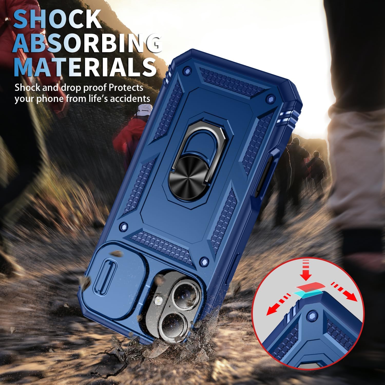 for Apple iPhone 16 Case Military Grade Drop Shock Protection Cell Phone Cover with Slide Camera Cover Built-in 360° Rotate Ring Stand for iPhone 16 6.1 -Blue - Image 2