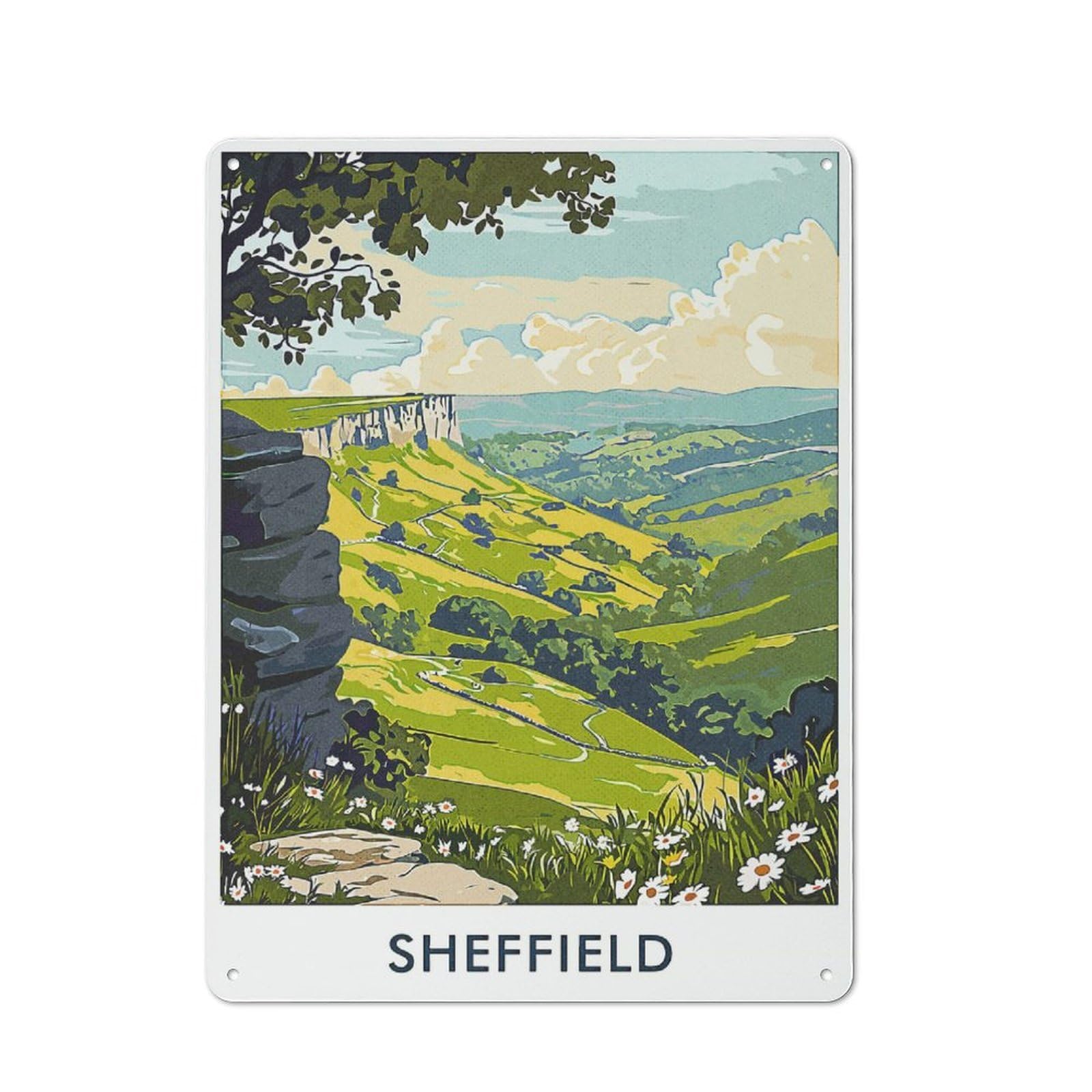 Junmoney Style-6 Sheffield Landscape Rustic Tin Wall Plaque 40X30cm For Hobby Room Or Studio, A New Home Present For Creative Interior Collectors