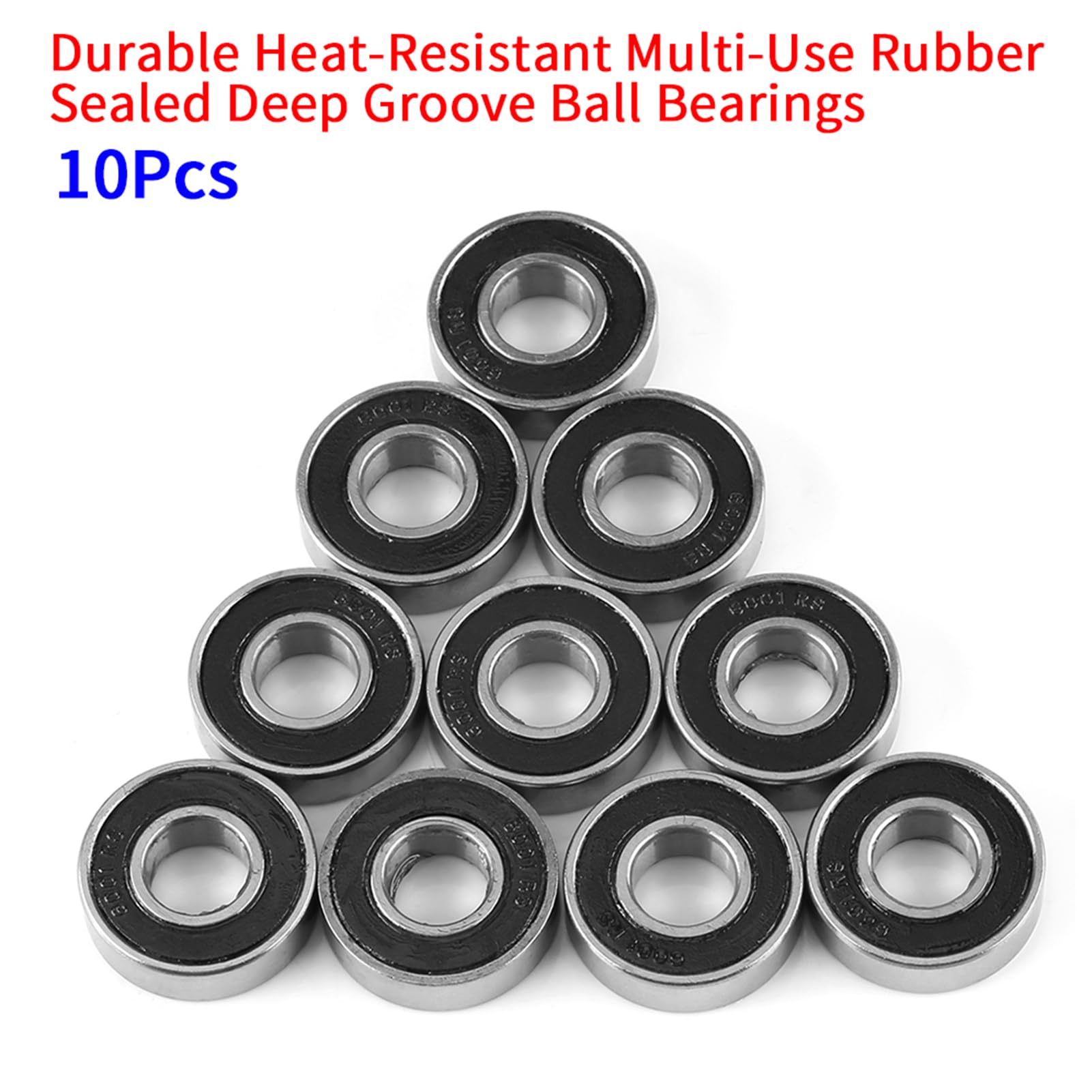 10 Pièces Roulement a Bille, 12x28x8 mm 6001-2rs Ball Bearings, Roulements de Skateboard à Rainure Profonde Scellé en Caoutchouc Convient Aux Machines Industrielles