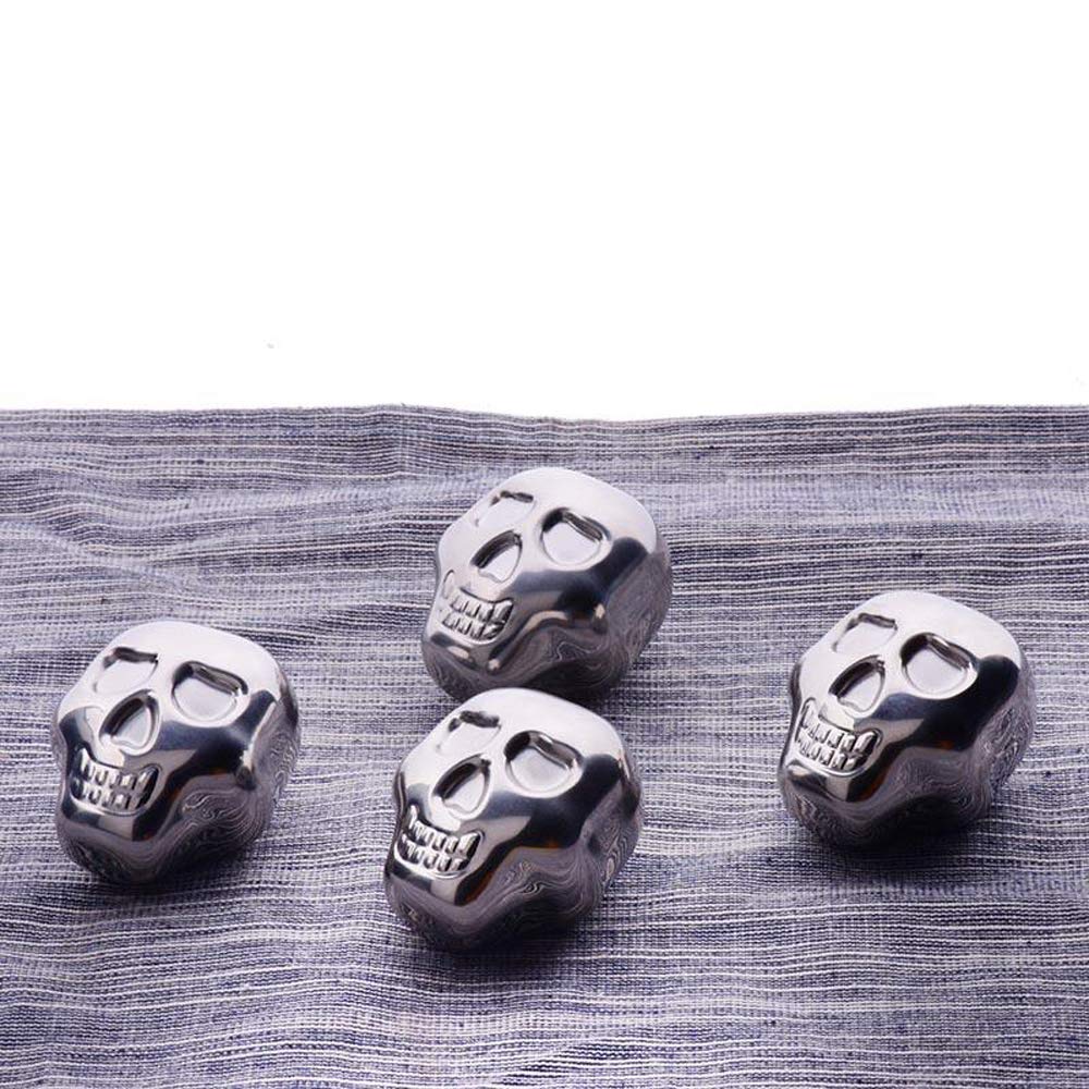 Stainless Steel Chilling Stones Reusable Skull Head Ice Cubes Set of 4-4 Silver Skulls - Whiskey Wine Beer Vodka Chillers — Amazon image 7