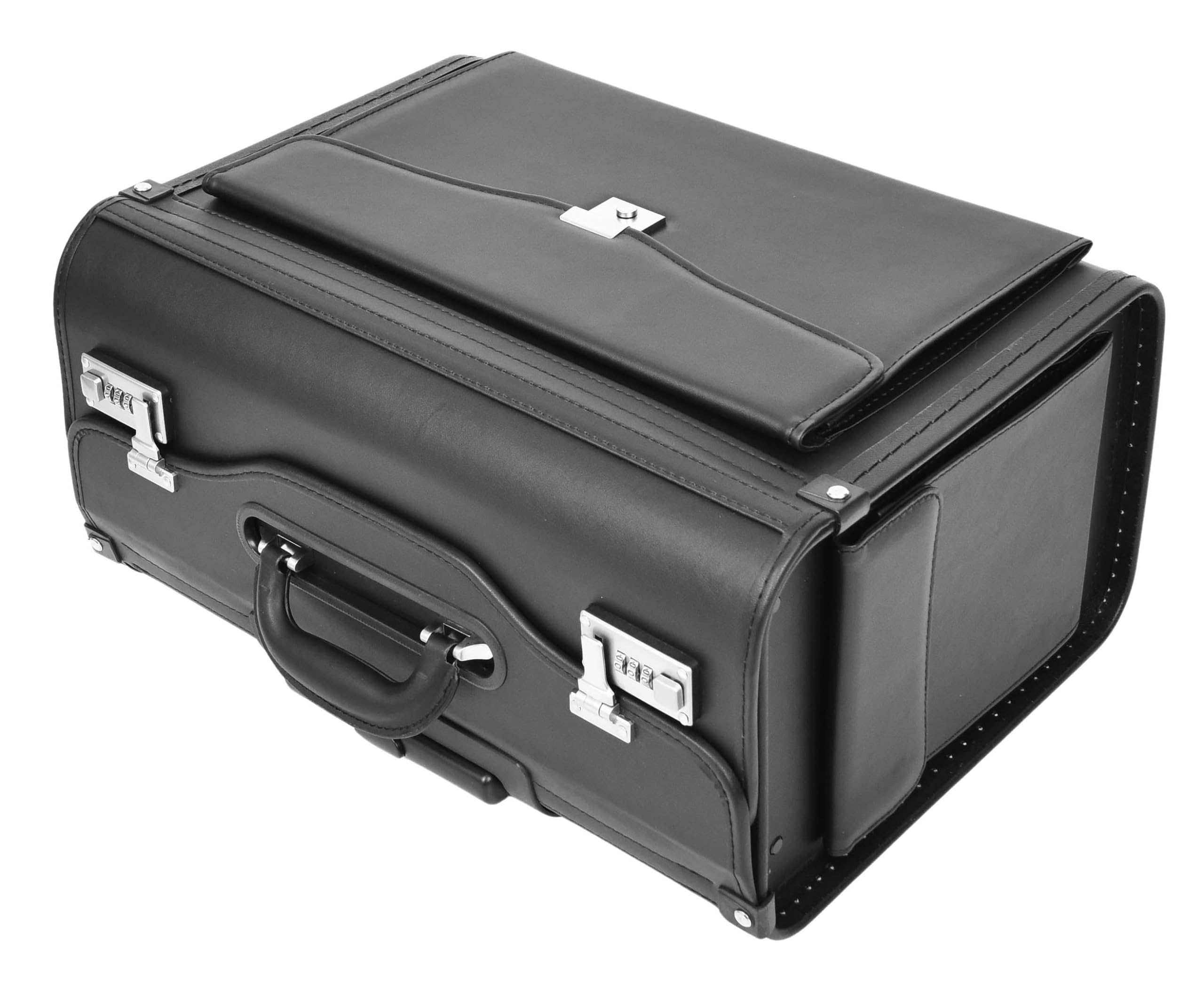 Custodia da pilota in pelle con ruote, borsa da viaggio per laptop Business Executive Black Titan, Nero , L, Cabina Flight Case