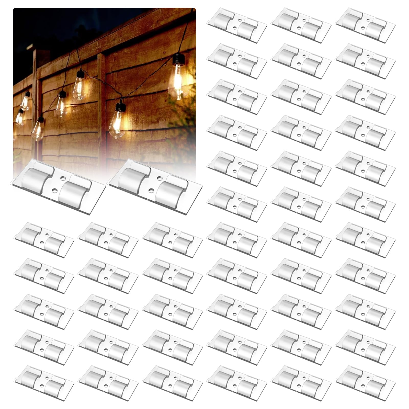 50 Piezas Ganchos para Luces de Interior y Exterior Clips para Cables Adhesivos Transparentes Organizador de Cable Autoadhesivo para Luces de Cadena al Aire Libre
