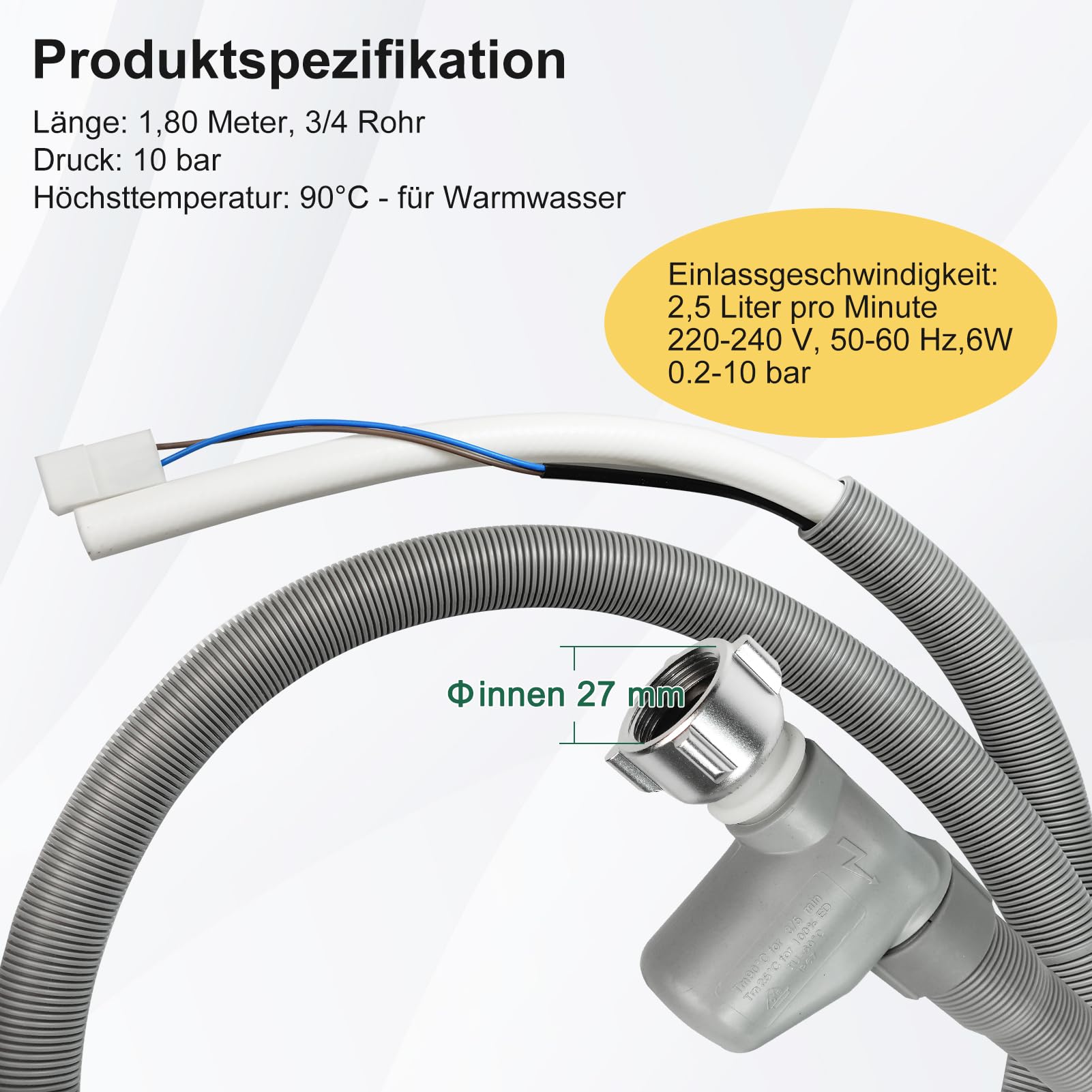 Aquastop Zulaufschlauch,1.8M Universal Waschmaschine Spülmaschine Geschirrspüler
