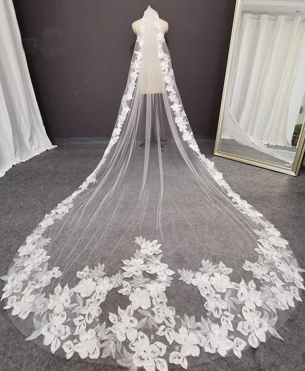 Hochzeitsschleier Schleier Blumenspitze Brauttüll 3 Meter Hochzeitsschleier 1 Schicht weicher Tüll Brauttüllschleier mit Kamm Eleganter Brautschleier wiederverwendbar