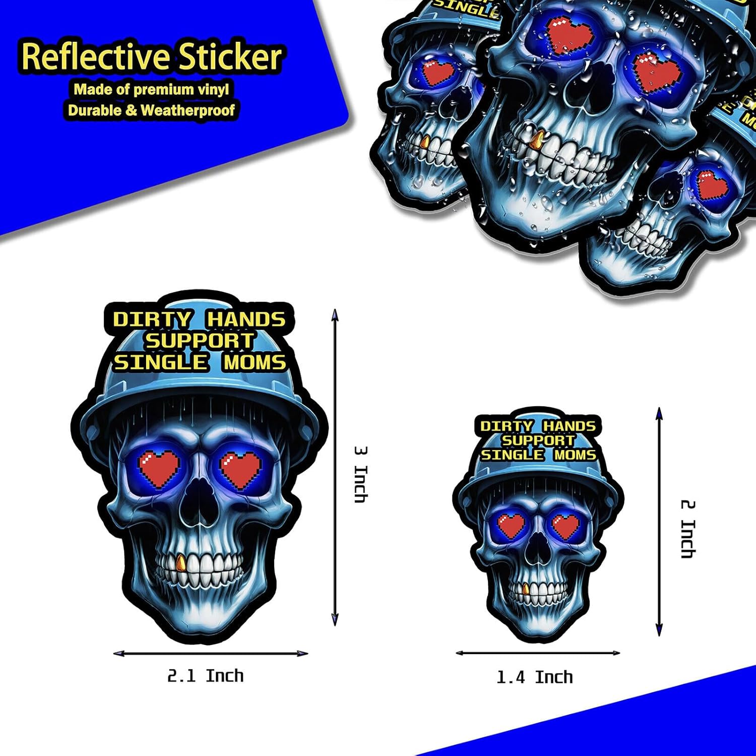Support Single Moms Reflective Skull Hard Hat Stickers, Decal for Toolboxes, Helmets - Funny Design for Mechanics, Adults, Electricians, Construction, Welders, Gifts for Blue Collar Workers