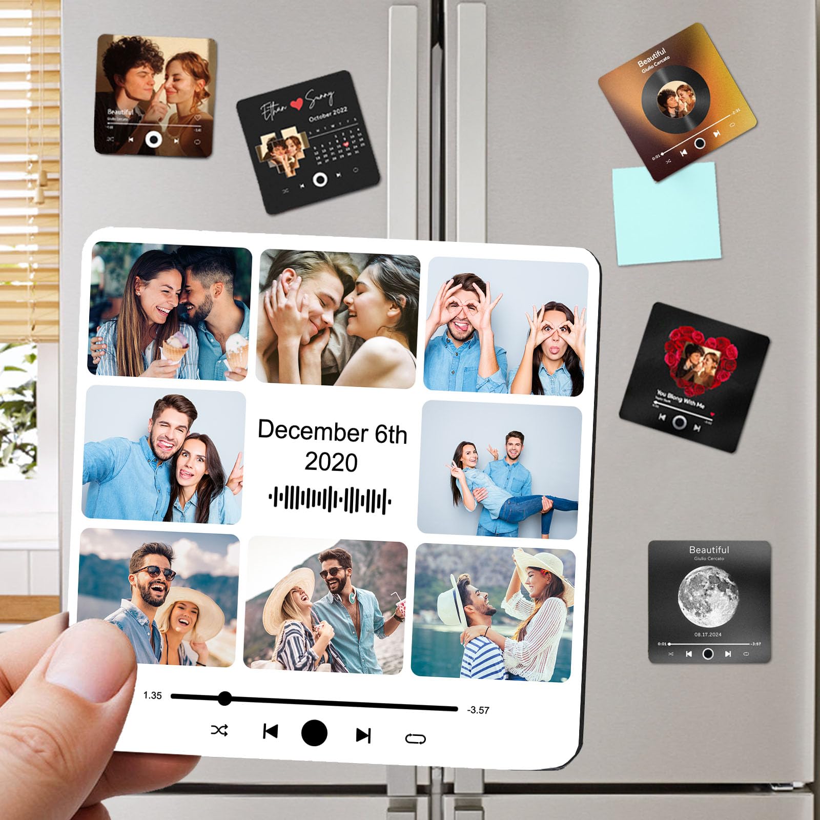 Ronbeaud Style12 Custom Music Fridge Magnet With Photo Personalised Music Refrigerator Magnets Plays Song Customised Anniversary Christmas Valentine's Day Gifts For Bf Gf