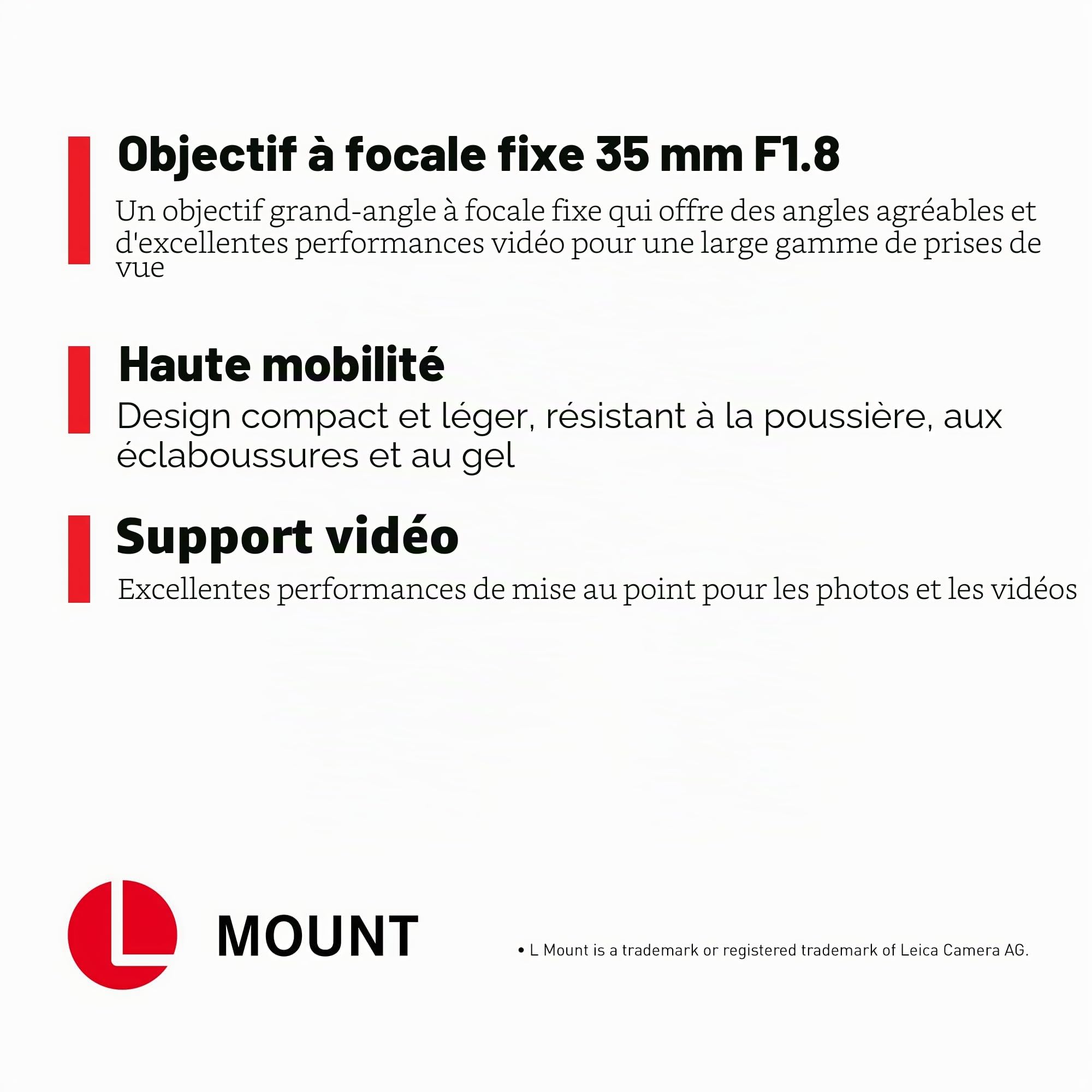 Panasonic Lumix S 35mm F1.8 | Objectif à focale Fixe Plein Format S-S35E (Bokeh, Portraits, Vidéo, Tropicalisé, Compact et léger) Noir – Compatible Monture L