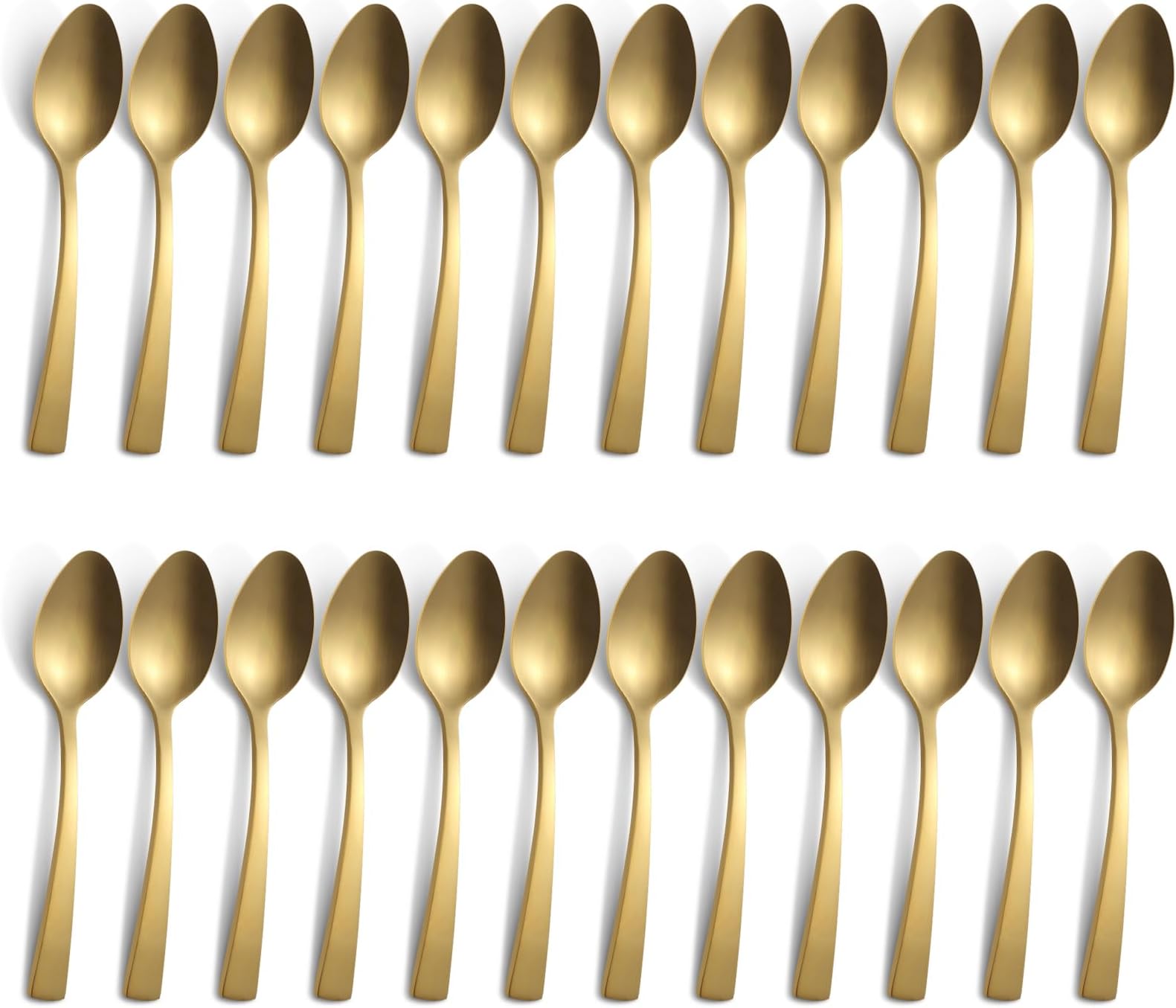 BEWOS7.3-Inch Matte Gold Spoons Silverware, 24 Pieces Dinner Spoons Set, Premium Stainless Steel Spoons, Metal Spoons Bulk, Satin Finished Tablespoons, Spoons Dishwasher Safe, Square Handle Spoons