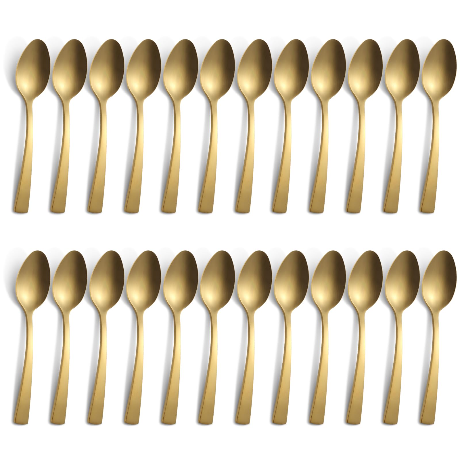 BEWOS7.3-Inch Matte Gold Spoons Silverware, 24 Pieces Dinner Spoons Set, Premium Stainless Steel Spoons, Metal Spoons Bulk, Satin Finished Tablespoons, Spoons Dishwasher Safe, Square Handle Spoons