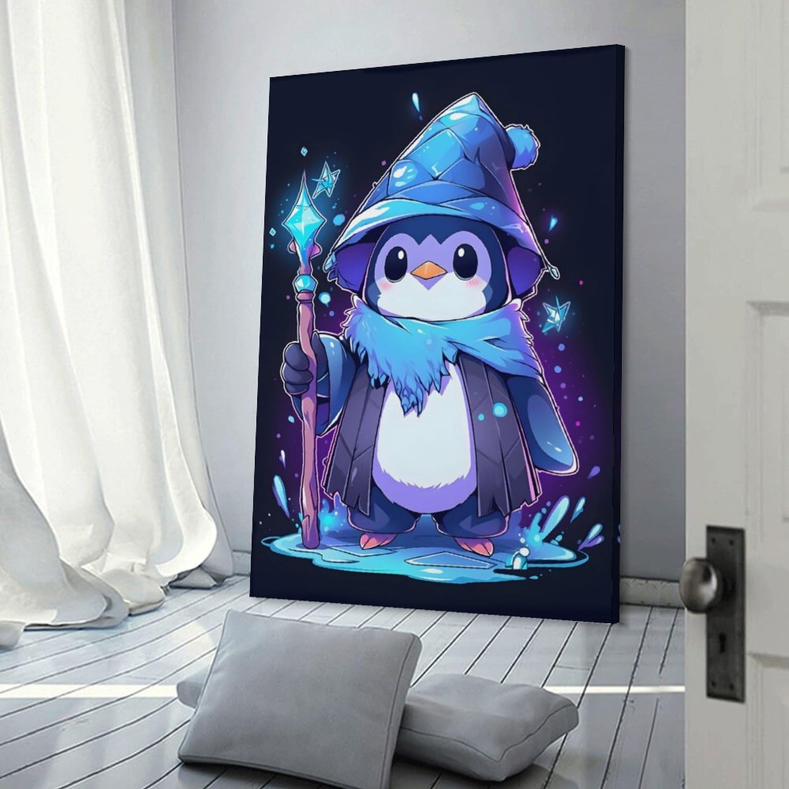 Junmoney Frame-Penguin Wizard Magic Penguin Wizard Magic Wall Art Print, 20X30inch(50X75cm), For Corridors, Hallways Or Apartment Entries, Wall Decor To Refresh Empty Corners