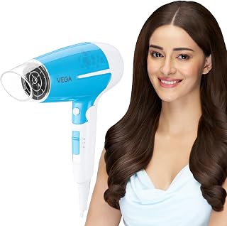 VEGA U Style 1400-1600W Foldable Hair Dryer for Women & Men with Cool Shot Button, 2 Speed/3 Heat Settings, 16 Amp Plug Detachable Nozzle, Travel Friendly, Fast Hair Drying, 2 Year Warranty (VHDH-32)