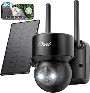 ieGeek 360°Wireless Solar Camera - 2K Solar Security Camera Outdoor with 5200mAh Rechargeable Battery,PTZ Battery Wireless wifi CCTV Camera Systems, Color Night Vision,PIR Motion Detection, IP65