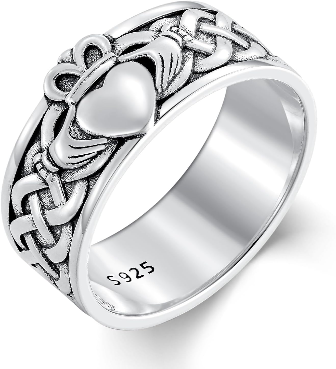 Seiyang Claddagh Ring 925 Sterling Silver Celtic Ring Jewelry Irish Band Gift for Men Women (with Gift Box)