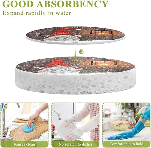 Miniatura 3 de Gnomos Santa Copo de nieve Esponjas de cocina para lavar platos, esponjas reutilizables de celulosa comprimida para colgar para la limpieza del