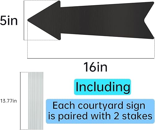Miniatura 2 de Letreros de flecha negra con estacas de 16 x 5 pulgadas, letreros de flecha direccional de This Way para patio, letreros de patio de boda, letreros