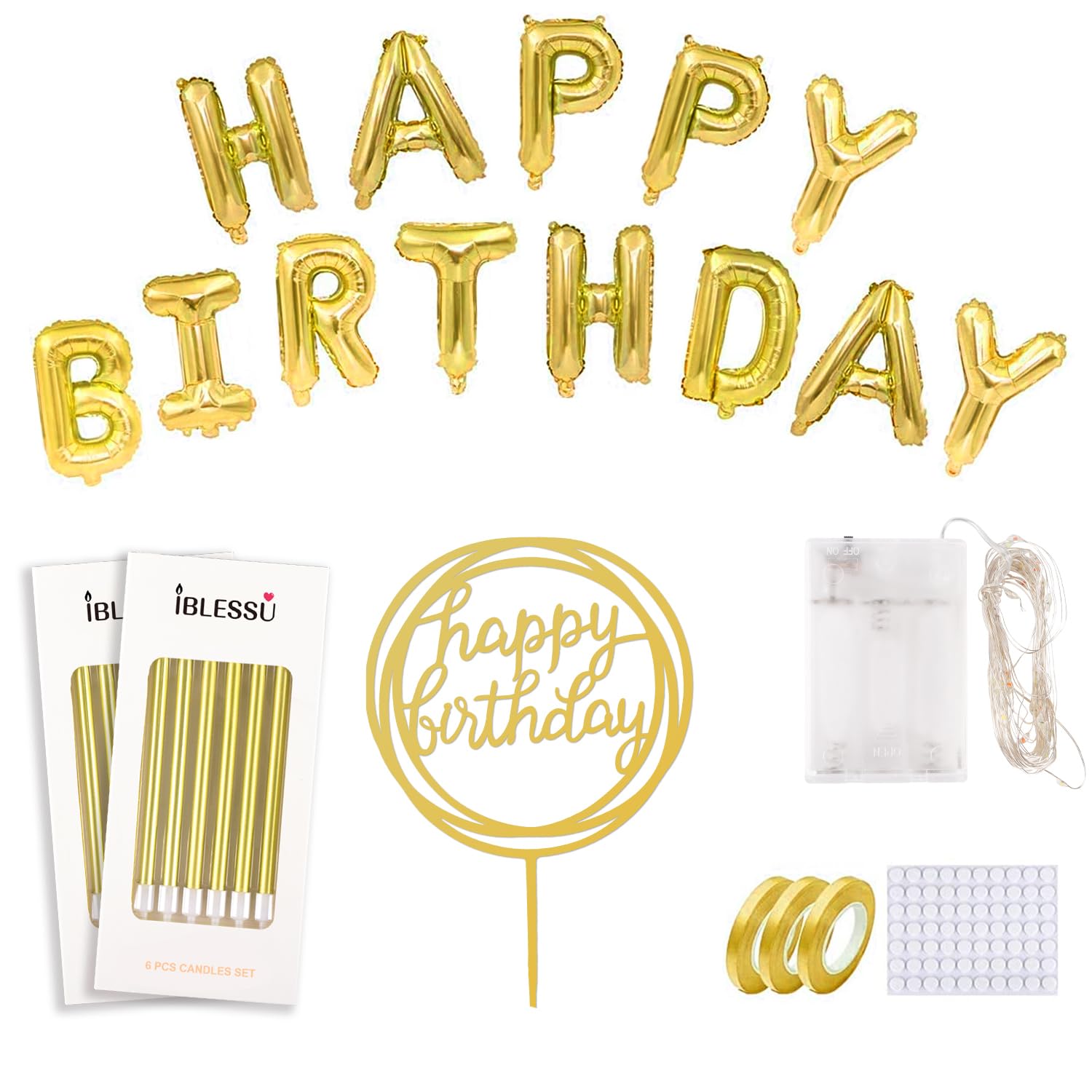 IBLESSU 9-Pieces Gold Birthday Candles Set - Long Thin Birthday Candles, Cake Topper Decoration, Birthday Balloons, Cake Candles for Birthday Wedding Decorations Silver Birthday Candle