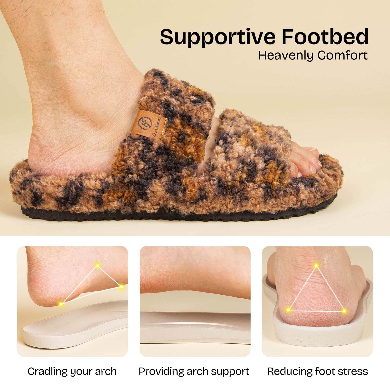 EverFoams Womens Fuzzy Open-toe Slippers Soft Comfy Memory Foam Indoor House Shoes: 7-8 Diva Spots