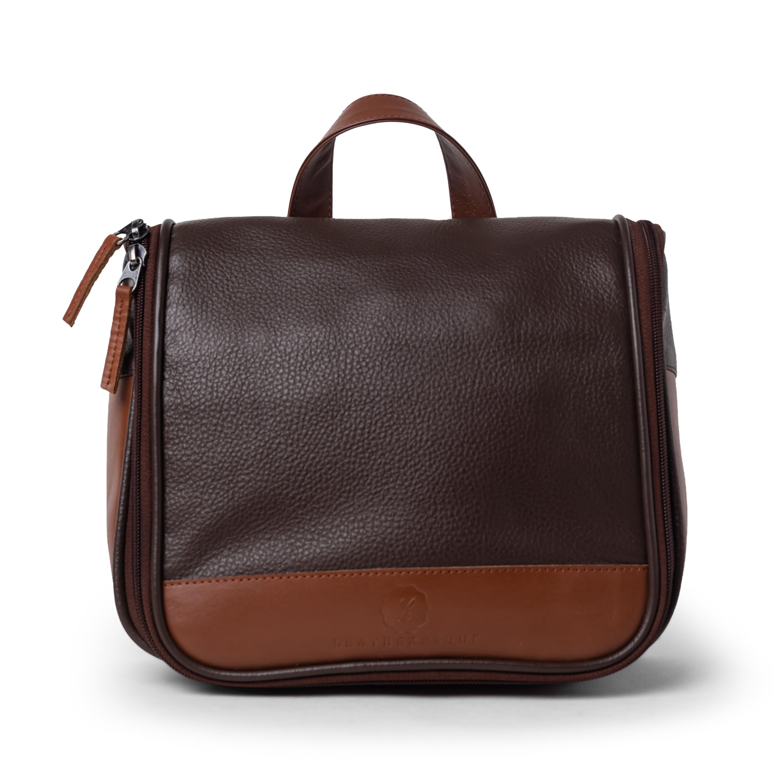 L LEATHERESQUE Sutton Handmade Genuine Cowhide Leather Hanging Toiletry Bag Travel Dopp Kit for Men and Women (Chocolate Brown)