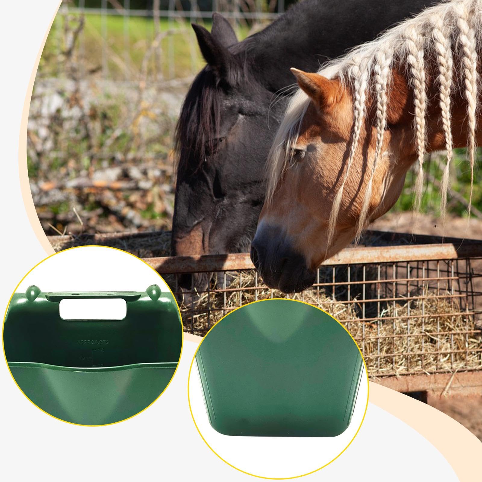 Cubeta para Caballos Cubo Colgante con Marcas de Medición Enganches Y Superficie Lisa Fabricada en PP Resistente Adecuada para Establos, 14l