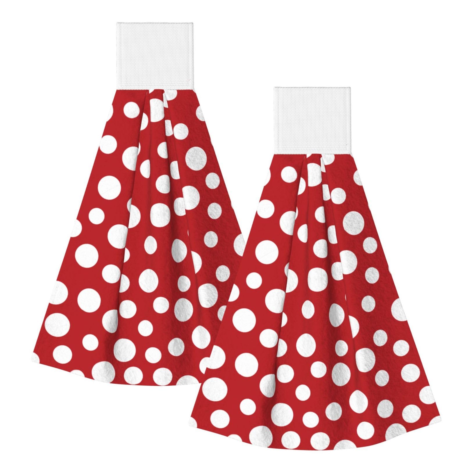 DOPKLNA Red White Polka Dot, 2 Pcs Hanging Coral Fiber Hand Towels for Bathroom, Absorbent Kitchen Towels