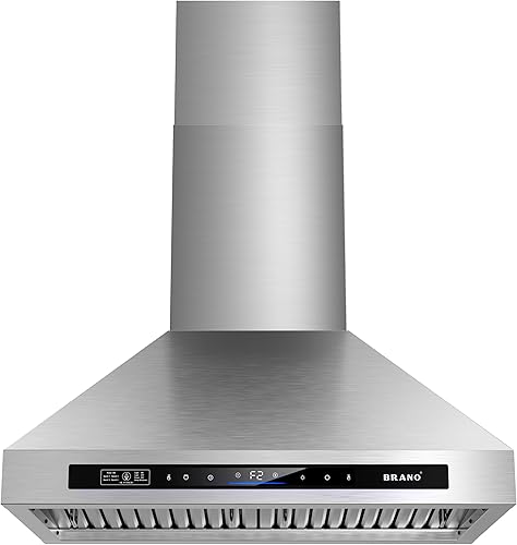 BRANO Campana extractora de montaje en pared de 30 pulgadas 900 CFM con control de vozgestostáctil, ventilación de campana de cocina de acero