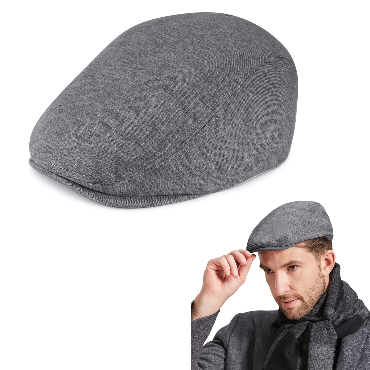 – Aowin Newsboy Hats Men's Cotton Flat Cap Beret Hat Flat Ivy Gatsby Hat Driving Cabbie Hunting Hat Cap Baseball Cap Winter Warm Vintage Beret Cap Irish Hat Classic Newsboy Cap for Men Boys-Grey