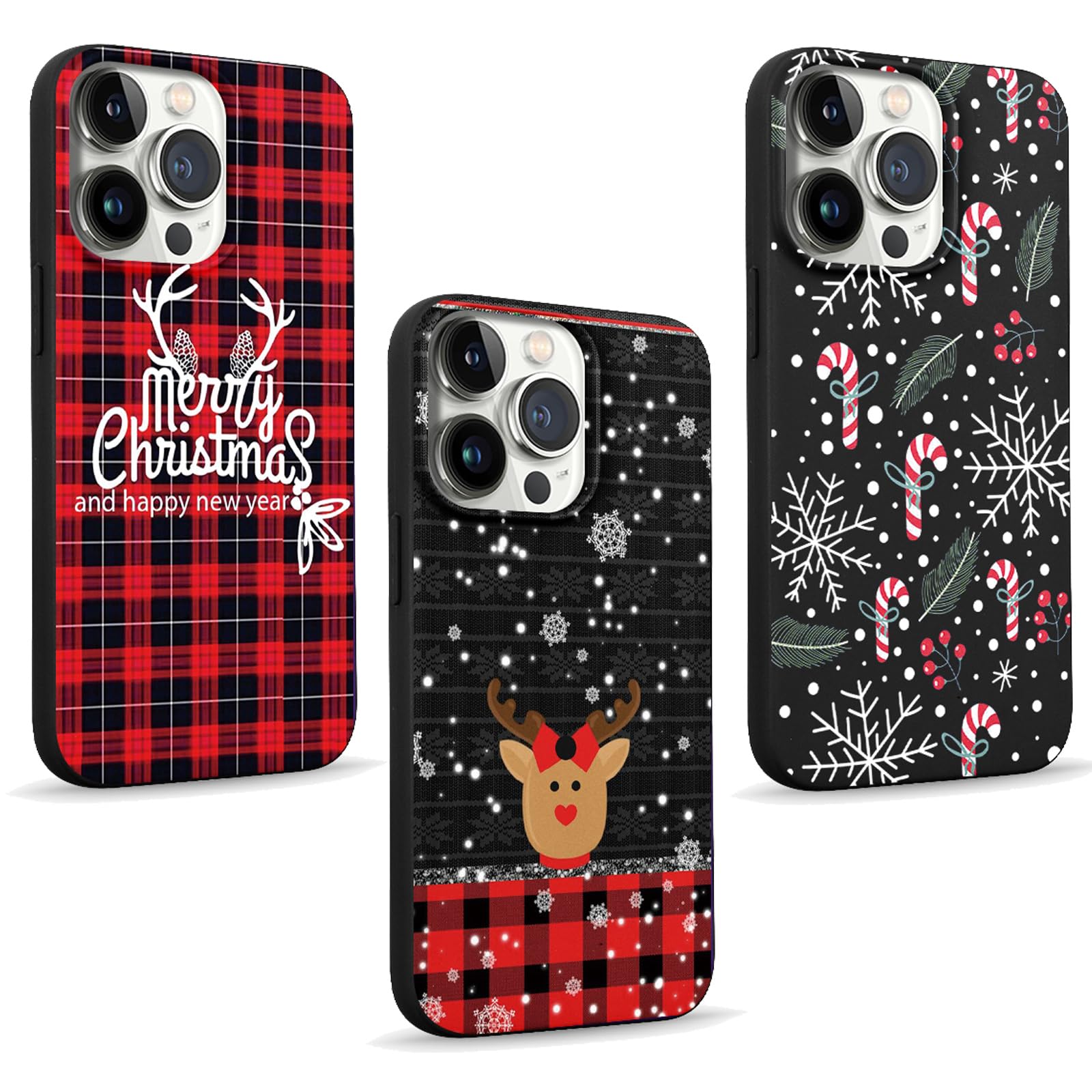 Coque IPhone 14/13 Thème Noël - TPU Silicone Antichoc - Avec Cordon - Motif Père Noël Renne - Cadeau