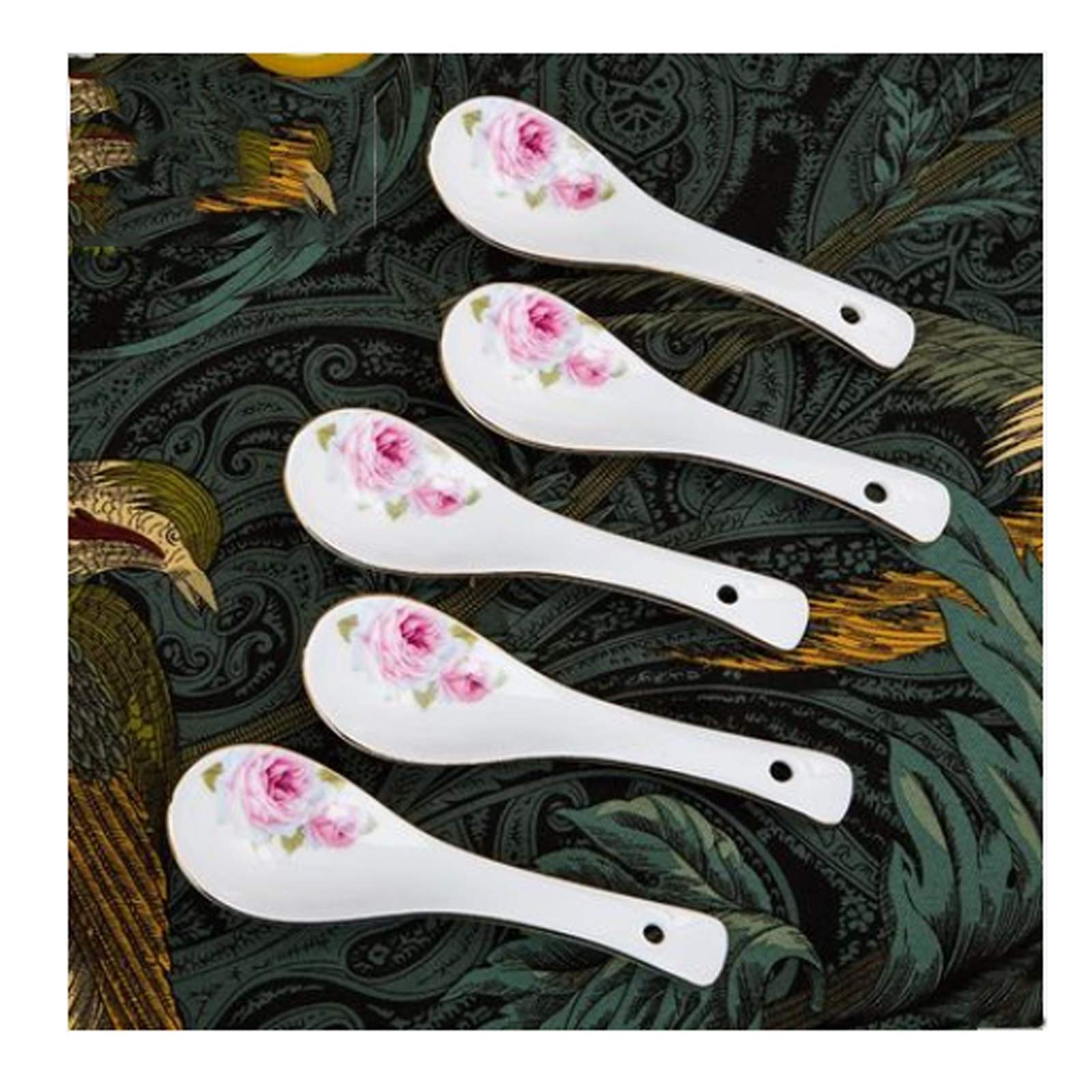 Set 4 Cucchiai In Ceramica Giapponese Dipinti A Mano Fiori | Per Zuppa, Riso E Ramen | Lavabili In Lavastoviglie | Regalo Ideale