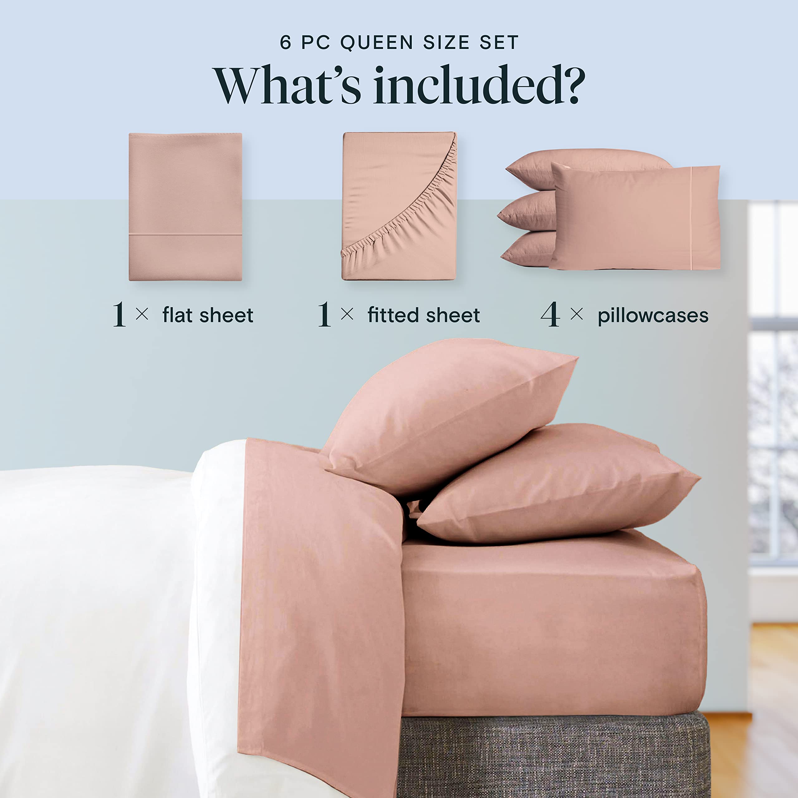 6 PC Sheet Set Sheets Deep Pockets 18" Eco Friendly Wrinkle