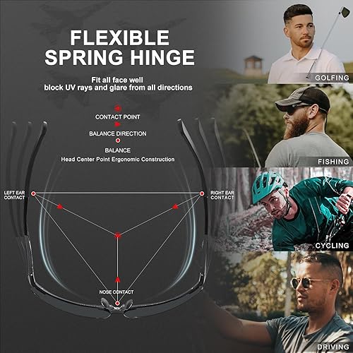 Miniatura 4 de CARFIA Gafas de sol polarizadas deportivas para hombre, protección UV, ultraligeras, Al-Mg, golf, pesca, al aire libre