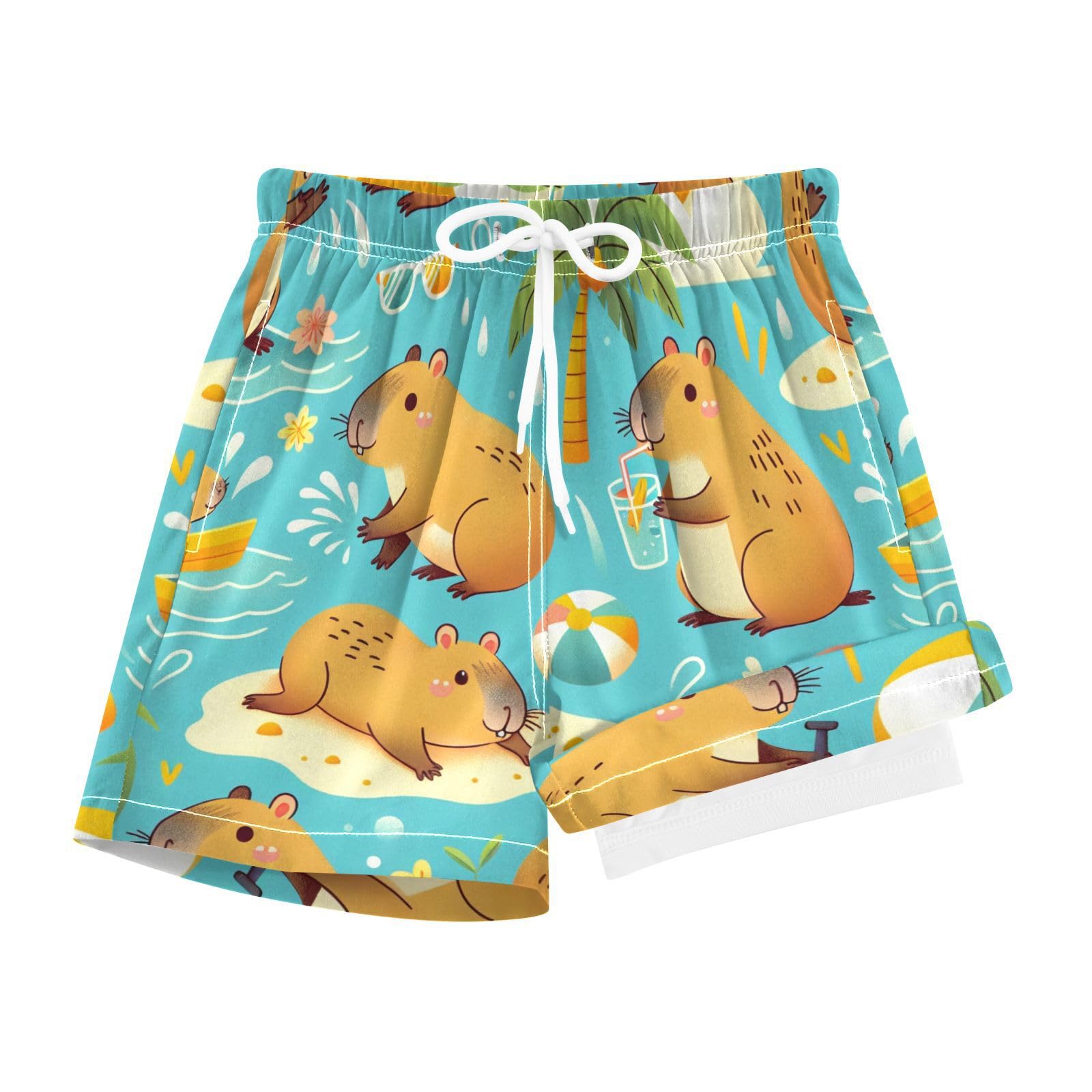 YANENDIE Boy Swim Trunks with Compression Liner Capybara Swimming Boys Swim Shorts Quick Dry Beach Shorts
