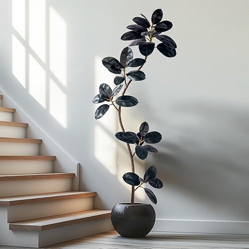 Miniatura 5 de Árbol de goma artificial de 6 pies, plantas artificiales para interiores, plantas artificiales para interiores, plantas tropicales falsas, piso