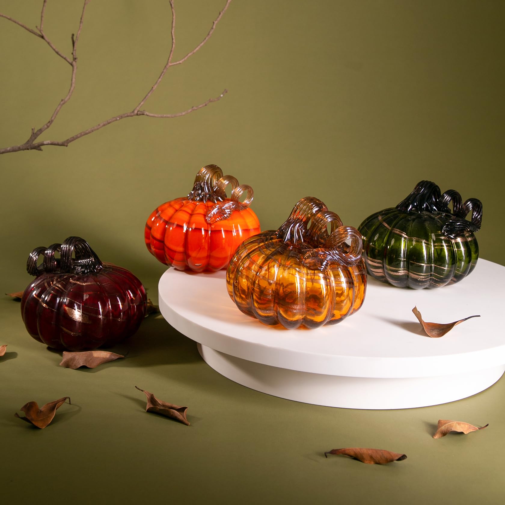 2-tlg. Holzkürbis-Dekoration Set Orange & Khaki (Ø19 Cm) - Herbst & Halloween Deko Für Zuhause