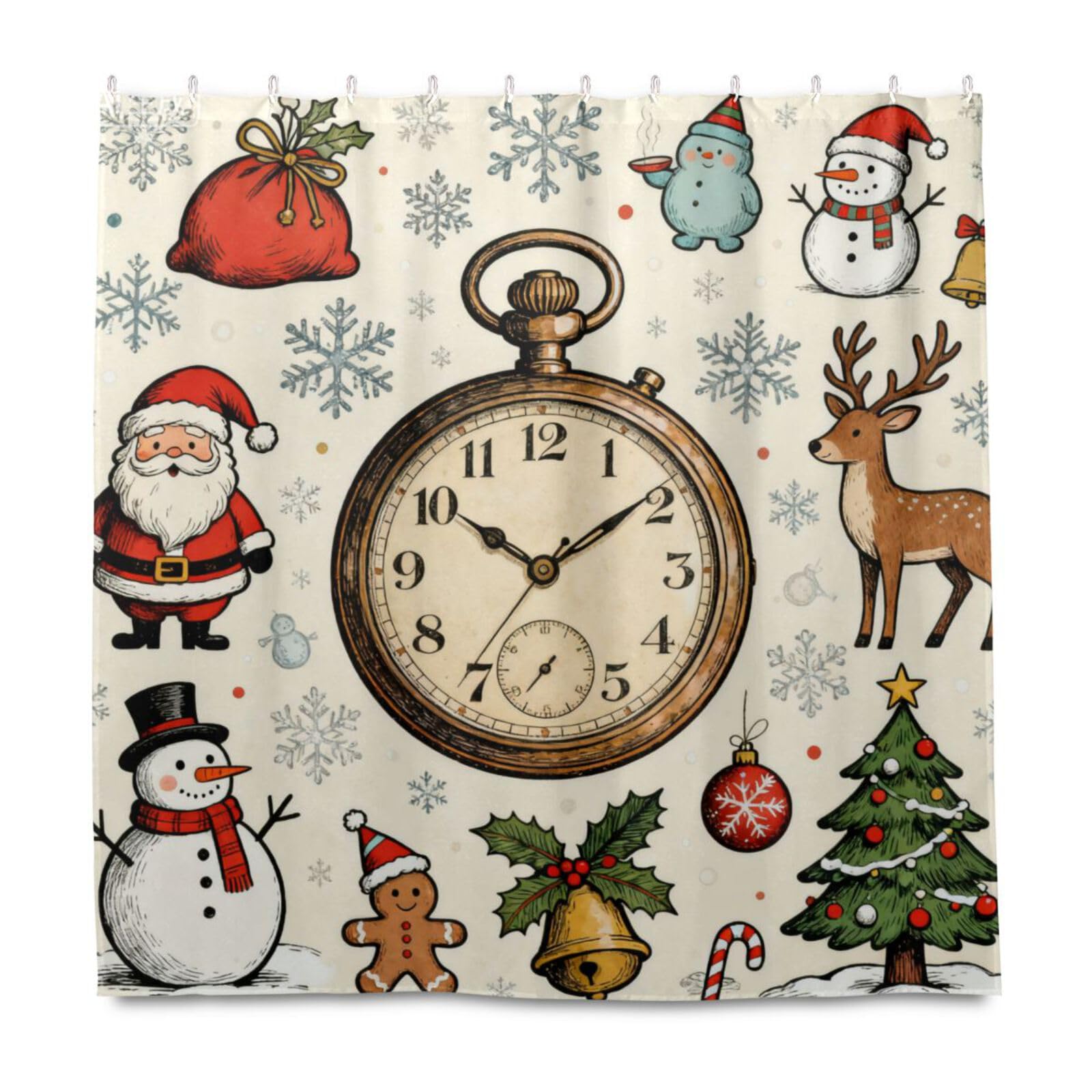 SyXIOP Merry Christmas Vintage Pocket Watch Waterproof Bathroom Shower Curtains with Hook Polyester Resistant Washable Shower Curtain Liner Long for Bath Room cortinas para ba?o Elegantes modernas