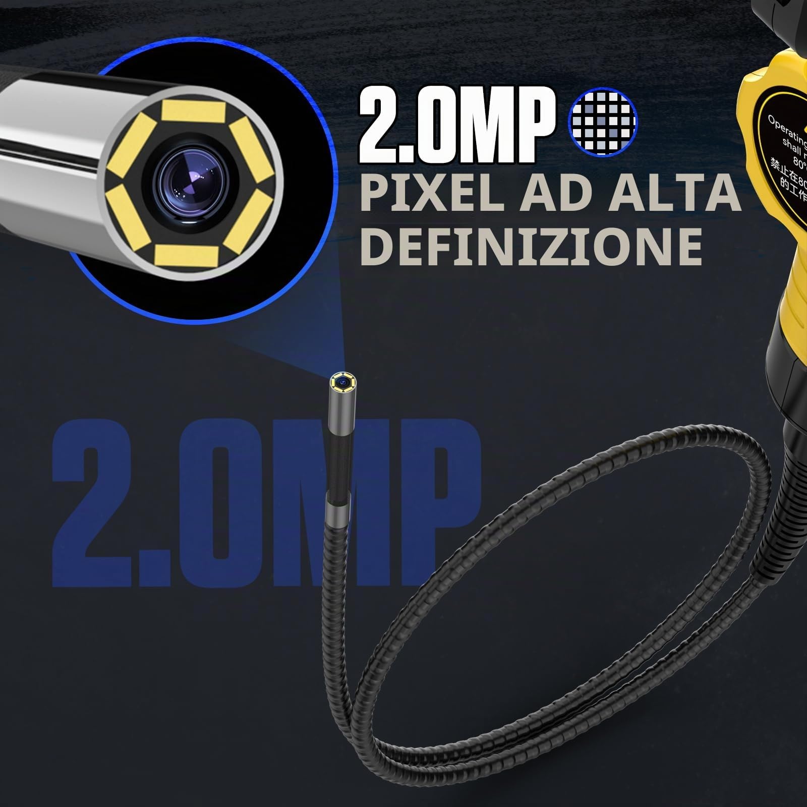 AUTOOL Telecamera endoscopica bidirezionale a 210° con luce, telecamera di ispezione Borescope da 0,21 pollici IP67 impermeabile, telecamera a serpente articolata con scheda SD da 32 GB
