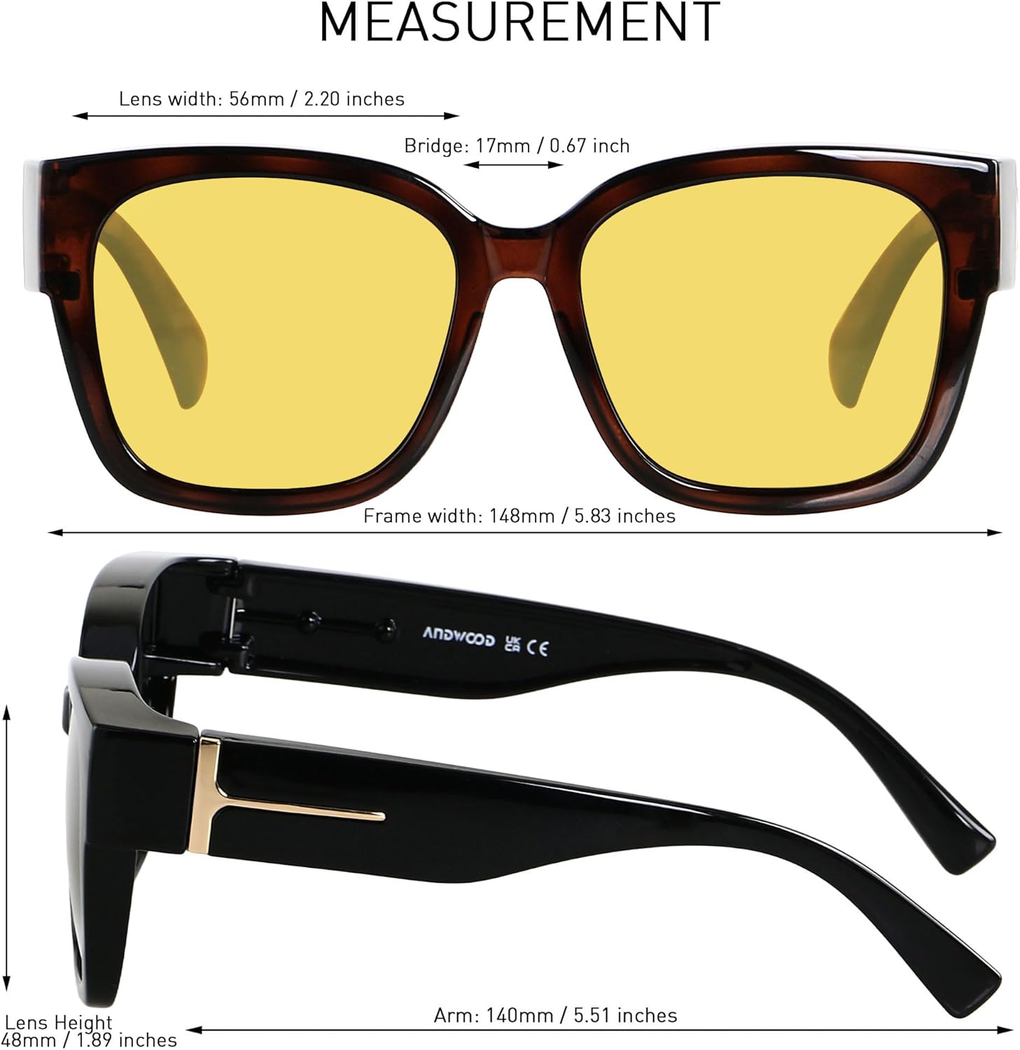 ANDWOOD Polarized Sunglasses Fit Over Glasses for Women Men Oversized Square Shades UV400 Protection - Image 6