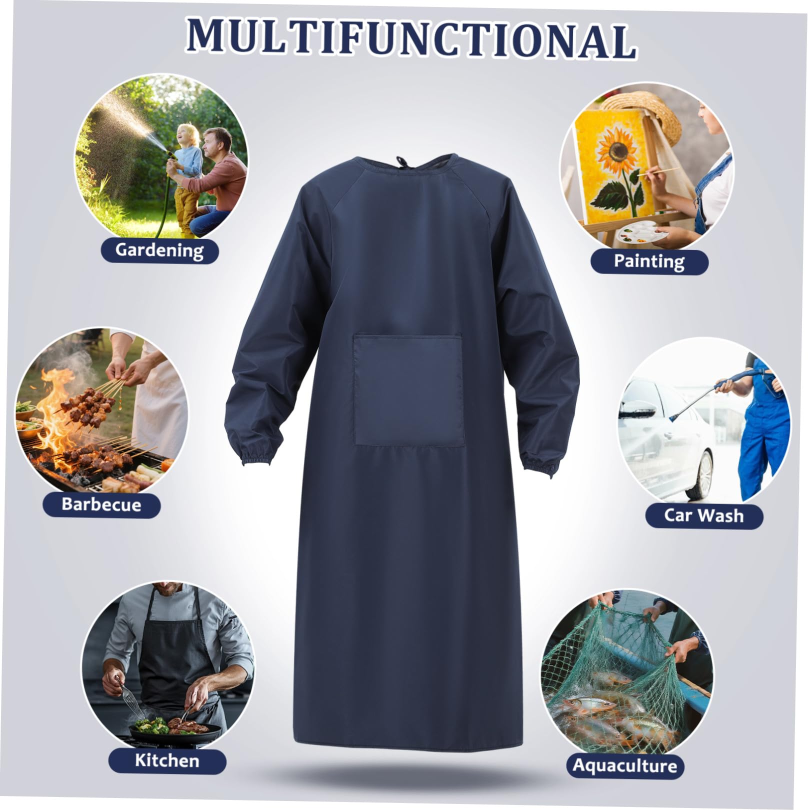 Blouse de Travail en Tissu Résistant à L'huile Imperméable Femme à Manches Longues avec Poches Tablier la Cuisine Adulte pour Vaisselle et Nettoyage Vaisselle et Nettoyage