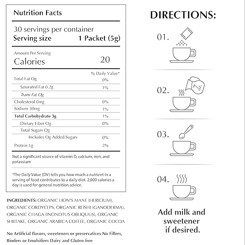 Miniatura 2 de Sporganix Café orgánico de hongos  Arábica instantánea con 5 hongos funcionales (melena de león, reishi, chaga, cordyceps, shiitake)  Sin azúcar,