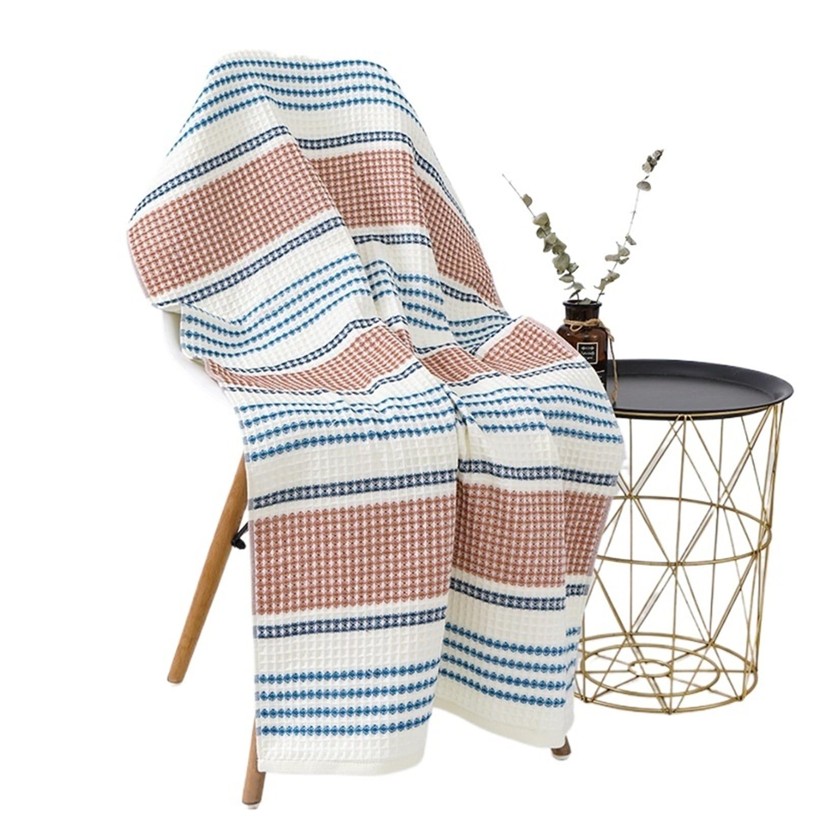 GMEqfhpOPS 70x140cm pure cotton thickened household towel Not falling off soft absorbent adult towel colorful Striped adult bath towel Towels Bath(Coffee,70X140CM)