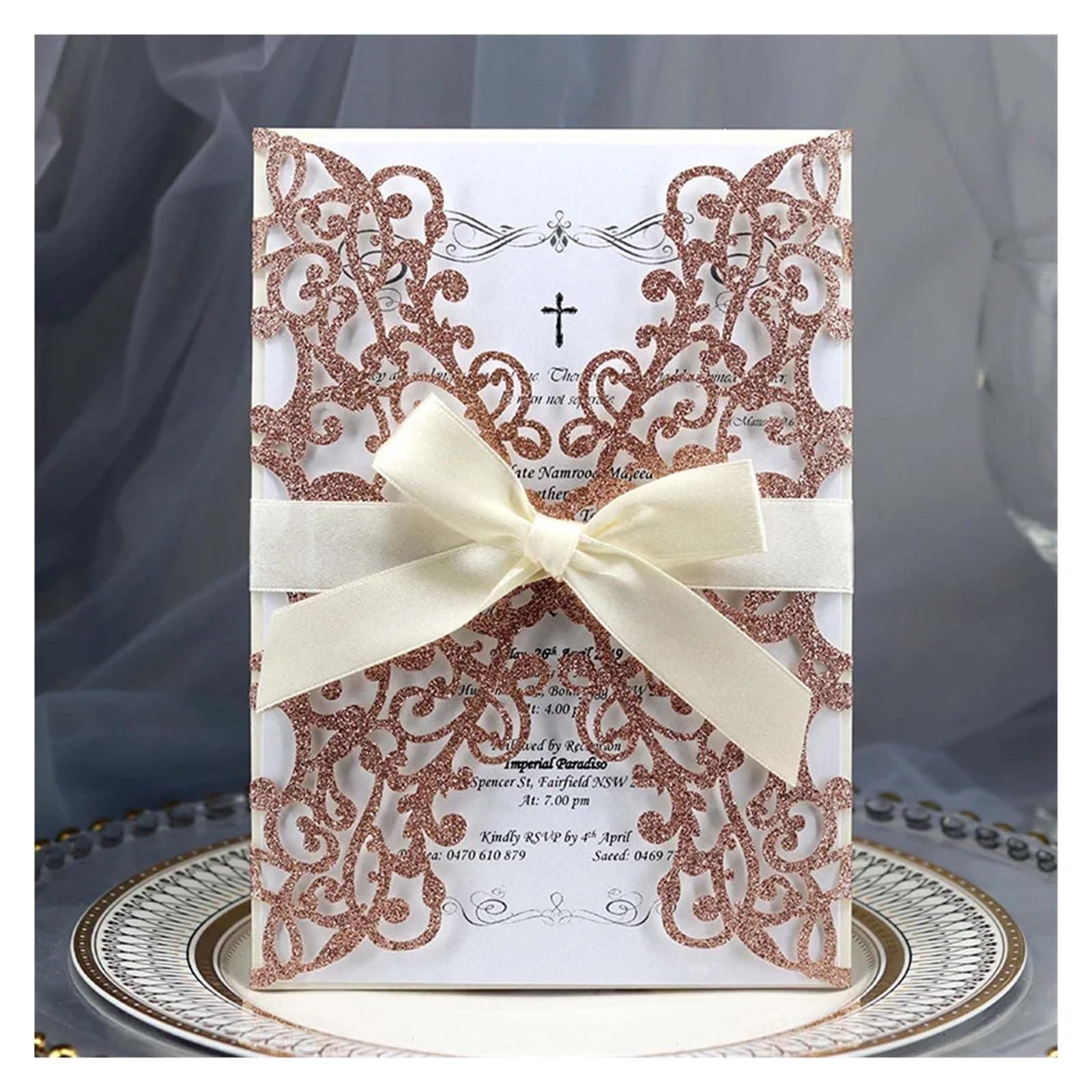 Invitaciones Boda 25/50pcs Glitter Paper Wedding Invitations Card Lace Flower Greeting With Ribbon Brithday Party Supplies(Only Silver Cover,50pcs)