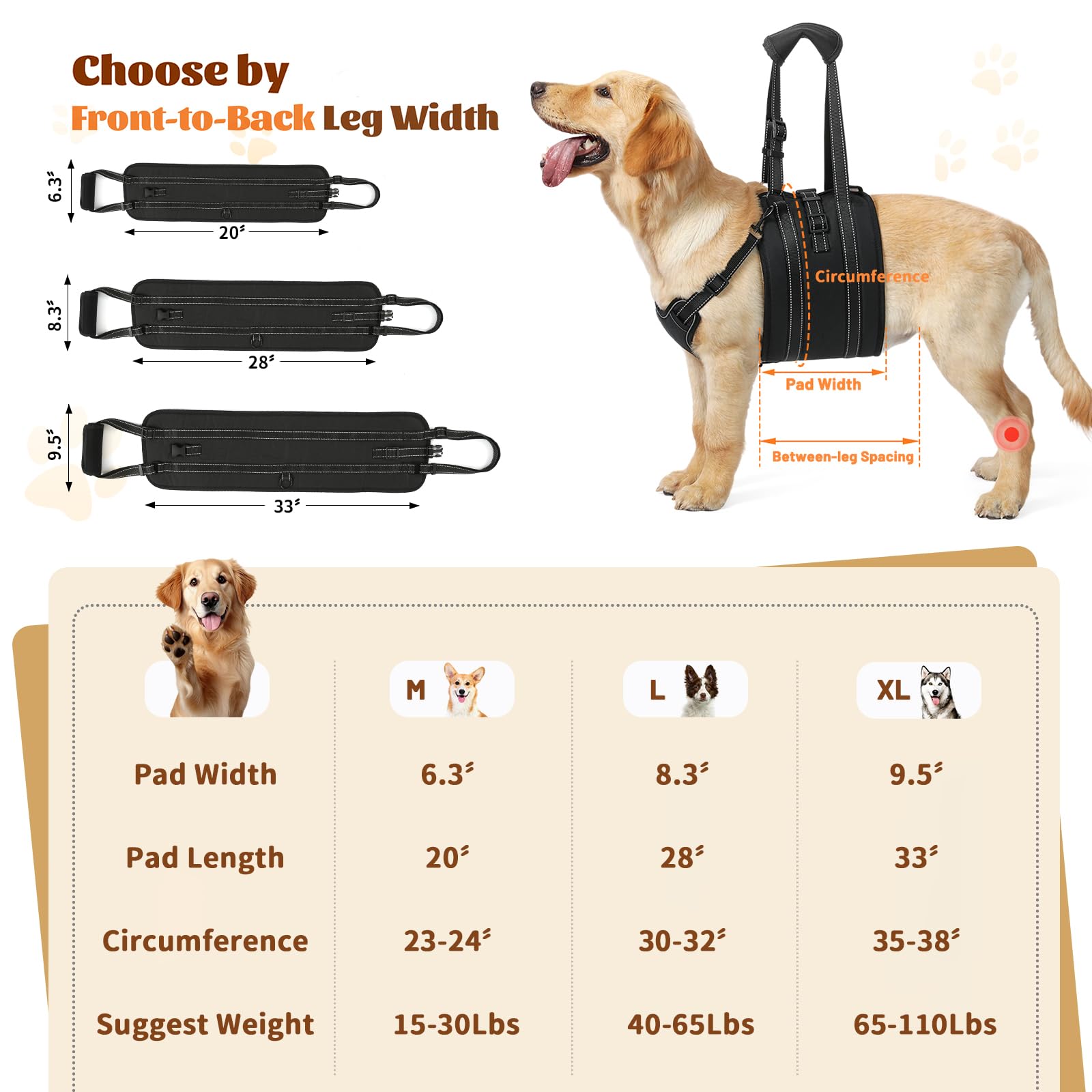 NOYAL Arnés de elevación para perros, transportador ajustable para mascotas para perros mayores con lesiones articulares por artritis, ayuda de rehabilitación de apoyo de emergencia para recortar uñas