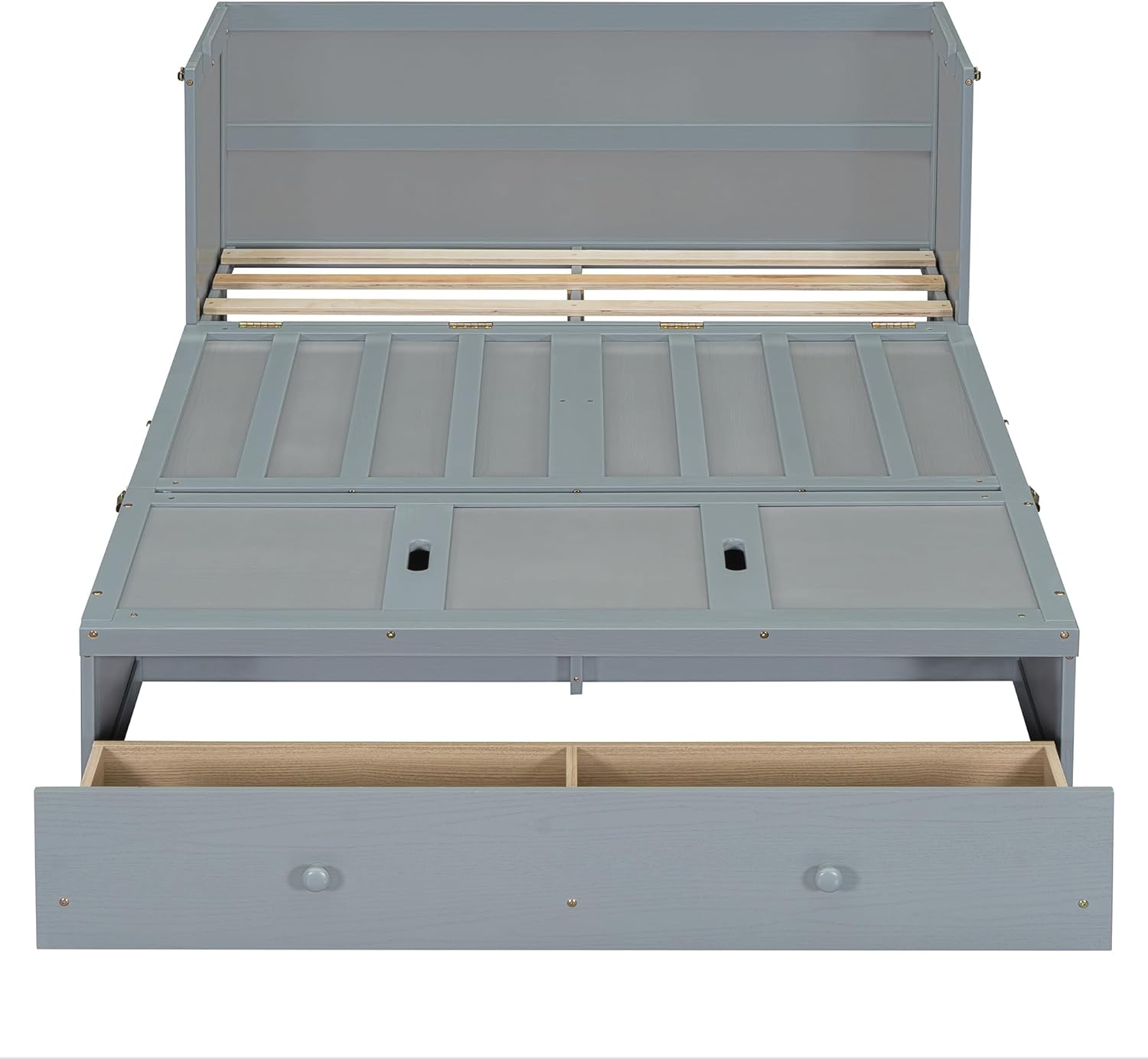 Harper & Bright Designs Full Size Murphy Bed, Wooden Full Murphy Bed Frame with USB Port and a Large Drawer, Gray