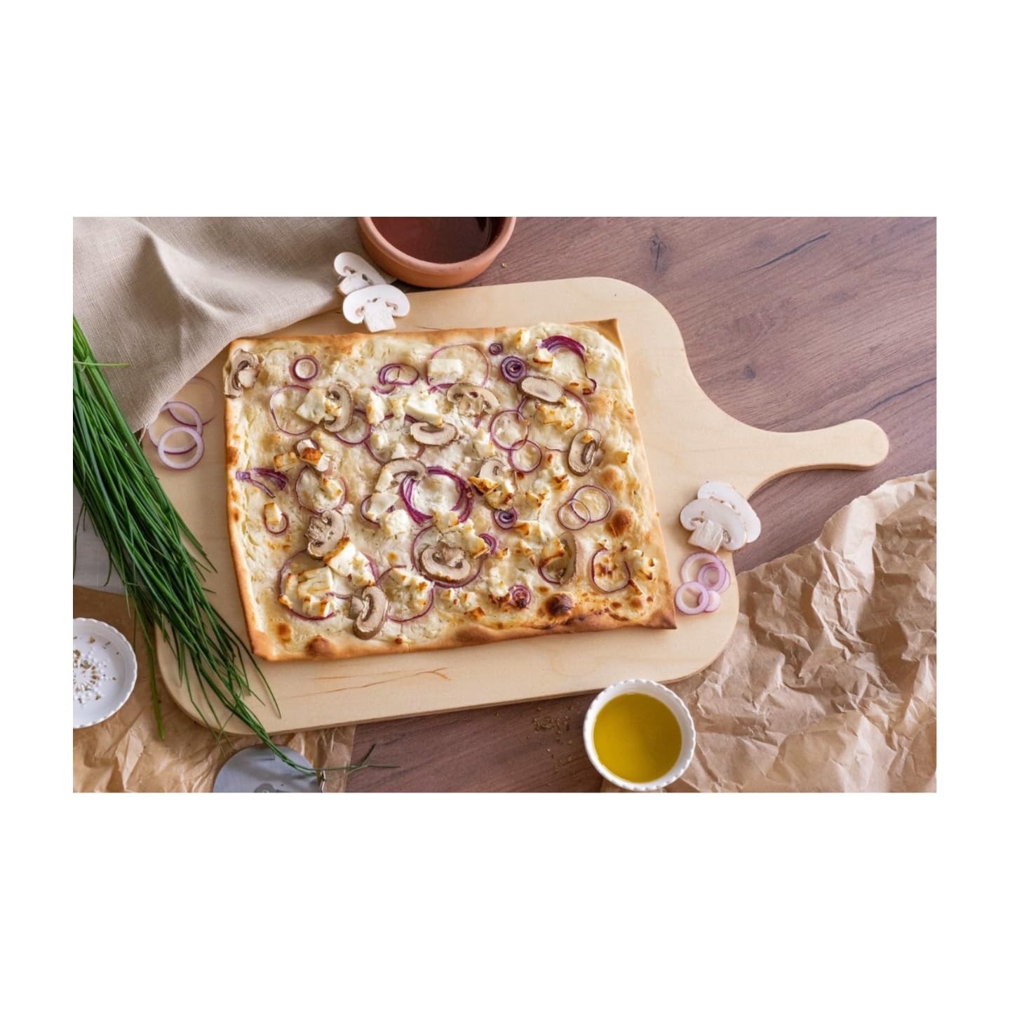 Eli Flammkuchenbrett Größe L 9er Set - langlebiges Servierbrett aus hartem Birken Holz, 2mal so hart wie Pappelholz