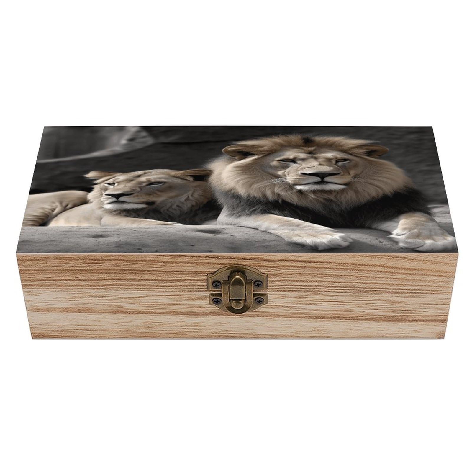 VstaDank Male And Female Lions Wooden Storage Box Wooden Keepsake Box with Hinged Lid Exquisite Solid Wood Decorative Jewelry Case Memory Box for Jewelry Photos Letters Crafts Trinkets