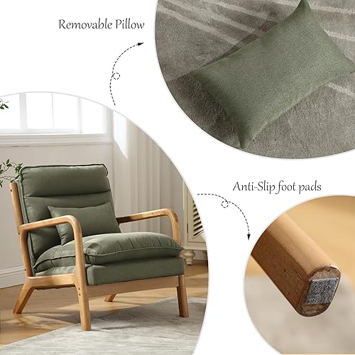 Miniatura 68 de INZOY - Sillón decorativo de mediados de siglo con estructura de madera, tapizados, para sala de estar, con cojín para la cintura, sillón de lectura