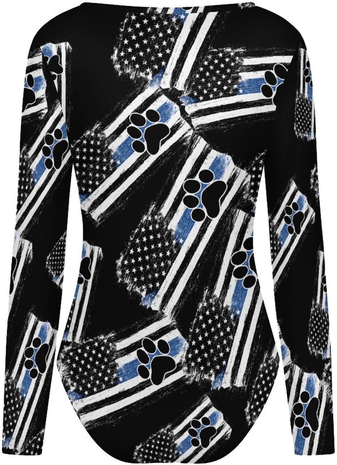 Police Flag with Dog Paw Women's Bodysuits Long Sleeve Top 5XL
