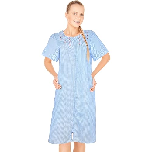 JEFFRICO Womens Dusters For Women Zipper Front Housecoat Lounger Duster House Dress Short Sleeve Nightgowns Pajamas Robe