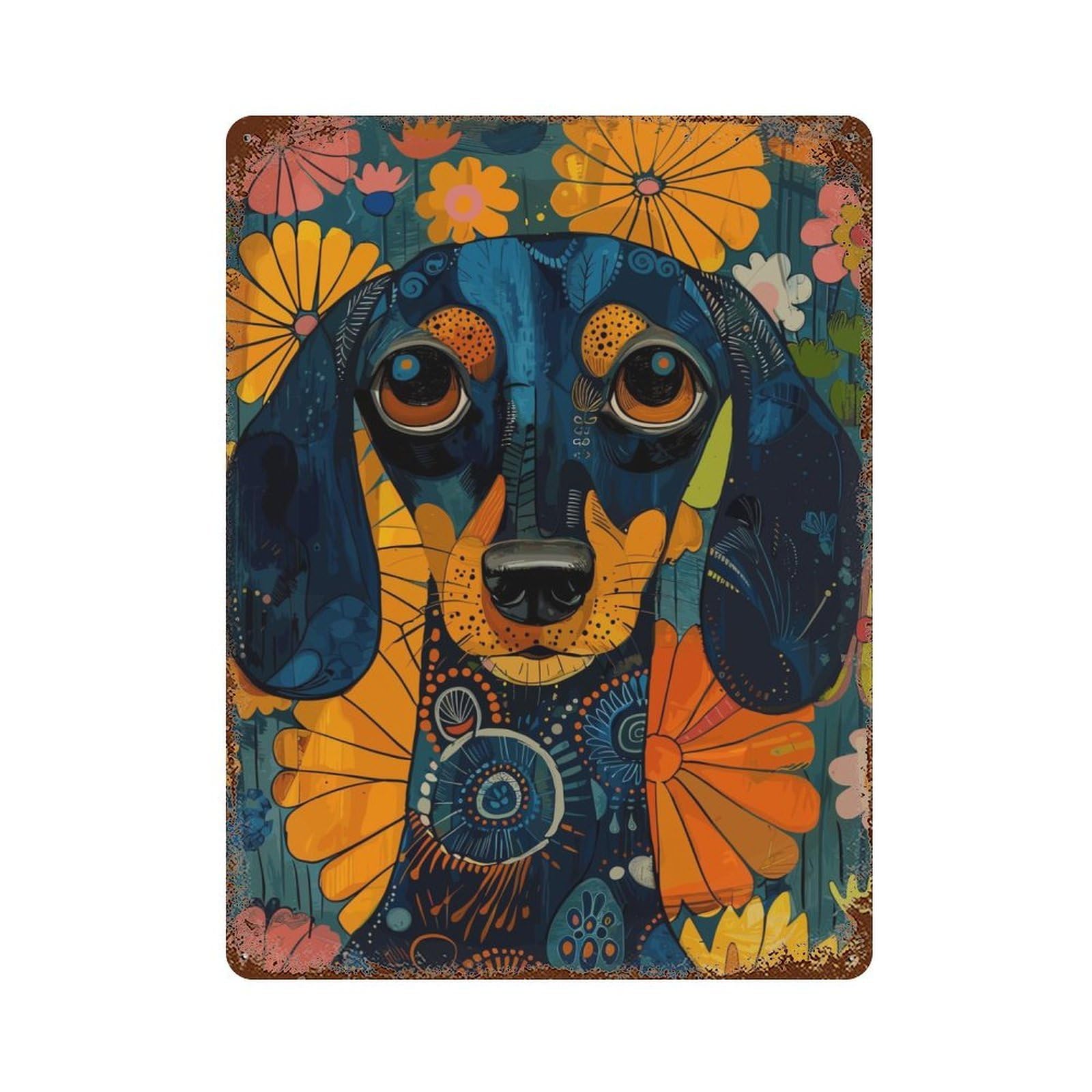 Dachshund Rust Effect Tin Sign 15.7"x11.8", Ideal for Farmhouse, Kitchen And Entryway Decor