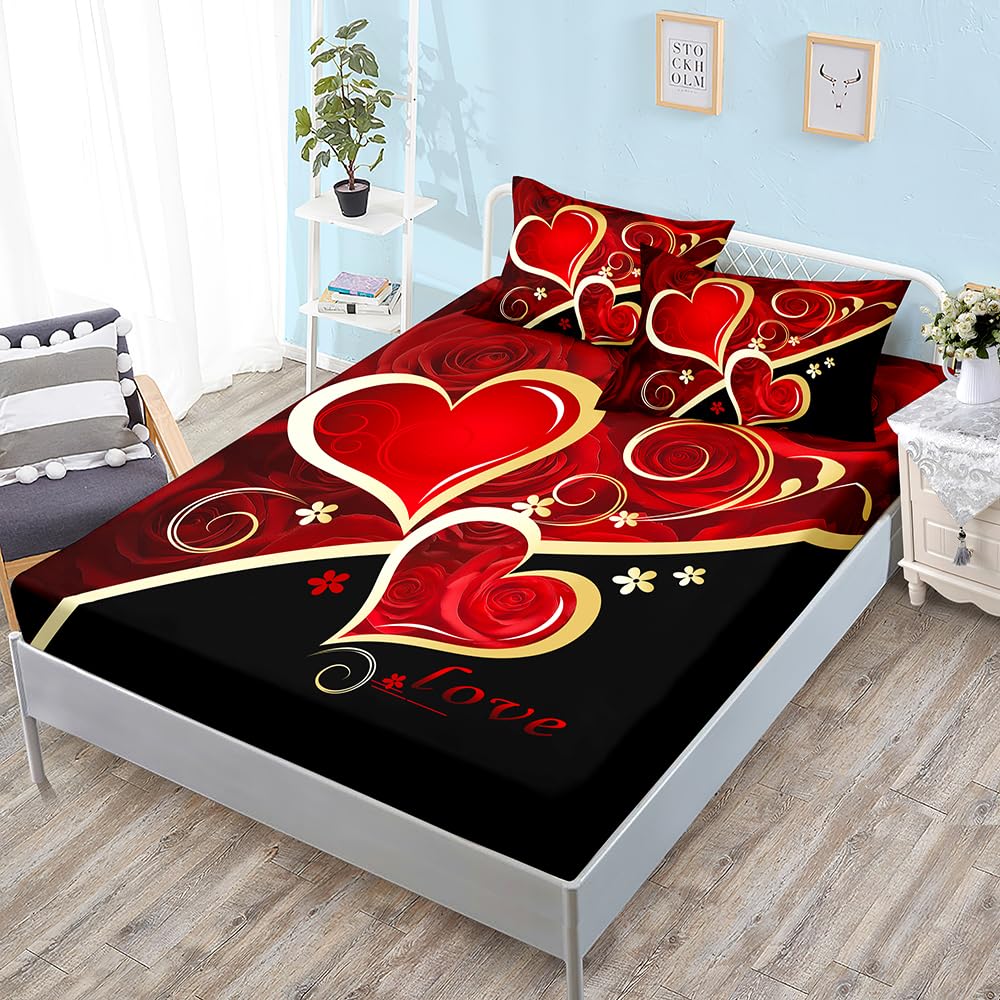 Spannbettlaken 140x200cm Goldenes Herz Schwarz Matratzenbezug Bettlaken 140x200 Bed Linen Mikrofaser Matratzenbezug Atmungsaktiv Bed Sheets Bettbezug 30cm Extra Tiefe Spannbetttücher