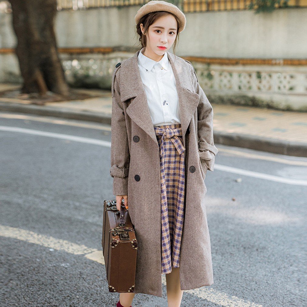 LD Moda Cappotto Sezione Lunga delle Donne di Autunno e Inverno delle Donne di Grandi Dimensioni la Giacca di Lana,Colore del caffè,L